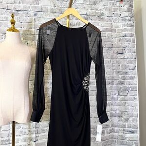 Eliza J Elegant Black Dress with Sheer Sleeves